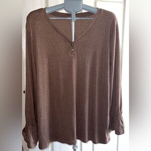 Women Shirt Long Sleeve V Neck Button Blouse Ruffle Sleeves